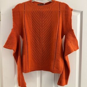 Red Shoulder-Cutout Ruffle-Accent Sweater